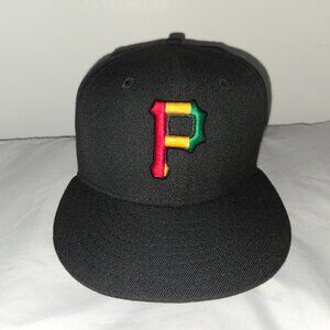 Rasta Pittsburgh Pirates Black New Era Fitted Hat - Size 7!